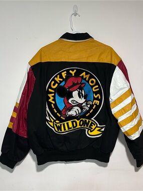 Vintage 90’s Mickey Mouse Wild One Jeff Hamilton Leather Bomber Jacket Rare XL